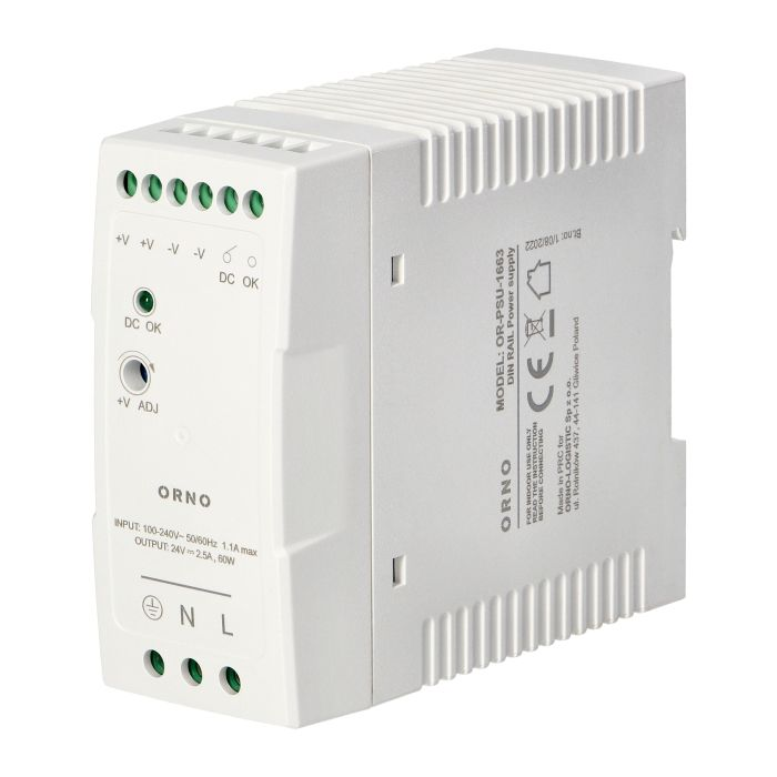 140831 - Industrial power supply for a DIN rail, 24VDC, 2.5A, 60W, plastic housing