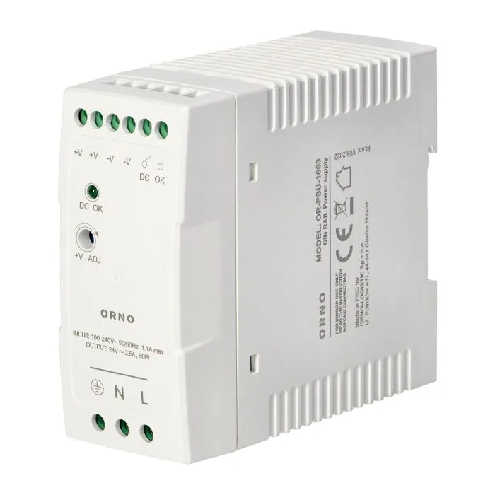 140831 - Industrial power supply for a DIN rail, 24VDC, 2.5A, 60W, plastic housing