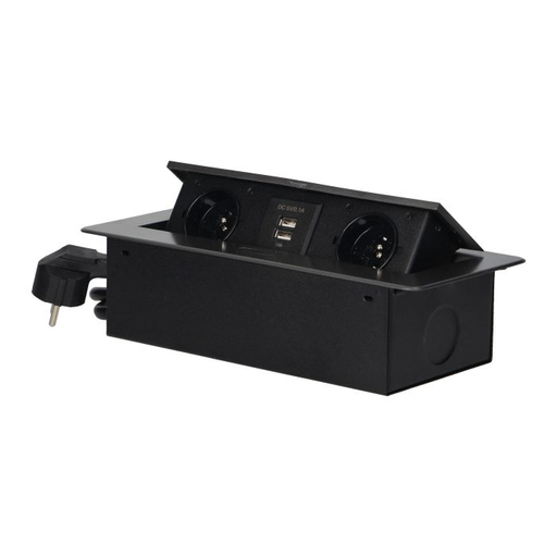 [ORNOR-AE-13126/GR] 141070 - Recessed furniture socket with two USB chargers and 1.5m long cable, graphite 230V AC/ 50 Hz; 2 x 2P+E; 3600W; USB output: 5V DC/2,1A; available colors: graphite
