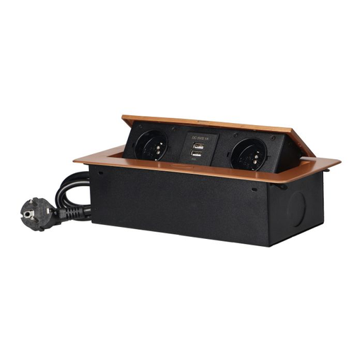 [ORNOR-AE-13126/C] 141068 - Recessed furniture socket with two USB chargers and 1.5m long cable, gold 230V AC/ 50 Hz; 2 x 2P+E; 3600W; USB output: 5V DC/2,1A; available colors: gold