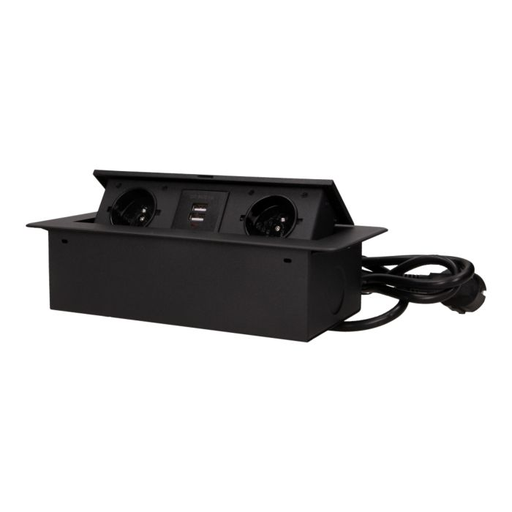 [ORNOR-AE-13126/B/3M] 141067 - Recessed furniture socket with two USB chargers and 3m long cable, black 230V AC/ 50 Hz; 2 x 2P+E; 3600W; USB output: 5V DC/2,1A; available colors: black