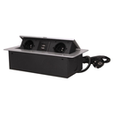 141064 - Recessed furniture socket with two USB chargers and 1.5m long cable, silver 230V AC/ 50 Hz; 2 x 2P+E; 3600W; USB output: 5V DC/2,1A; available colors: silver