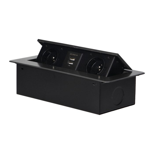 [ORNOR-AE-13109/GR] 141063 - Recessed furniture socket with two USB chargers, graphite 230V AC/ 50 Hz; 2 x 2P+E; 3600W; USB output: 5V DC/2,1A; available colors: graphite