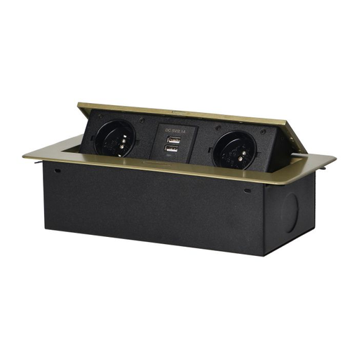 [ORNOR-AE-13109/BR] 141062 - Recessed furniture socket with two USB chargers, brass 230V AC/ 50 Hz; 2 x 2P+E; 3600W; USB output: 5V DC/2,1A; available colors: brass