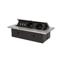 141056 - Recessed furniture socket 2x2P+E with three USB ports (wihout USB-charger), silver power supply: 230V AC / 56-60Hz; maximum load: 3600W; protection rating: IP20; colour: silver