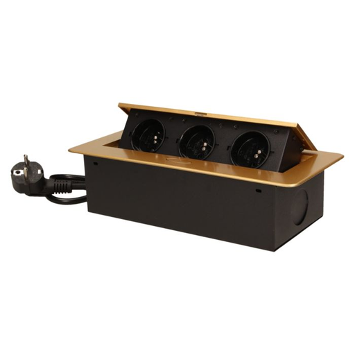 [ORNOR-AE-1337/C] 141054 - Recessed furniture socket 3x2P+E with 1.5m cable, gold power supply: 230V AC / 56-60Hz; maximum load: 3600W; protection rating: IP20; colour: gold