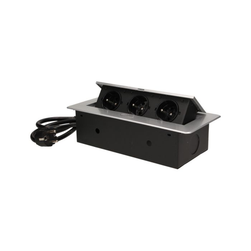 [ORNOR-AE-1337/G] 141050 - Recessed furniture socket 3x2P+E with 1.5m cable, silver power supply: 230V AC / 56-60Hz; maximum load: 3600W; protection rating: IP20; colour: silver