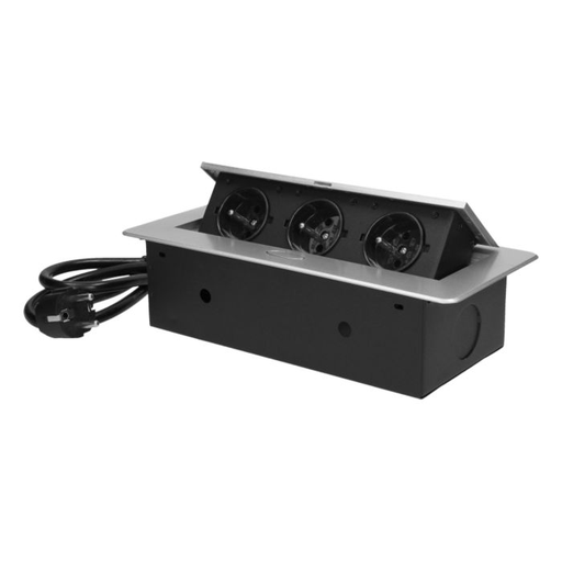 [ORNOR-AE-1337/G/3M] 141051 - Recessed furniture sockets 3x2P+E with 3m cable flat and milled edge, silver