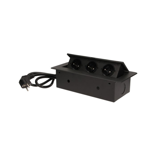 [ORNOR-AE-1337/B] 141052 - Recessed furniture socket 3x2P+E with 1.5m cable, black power supply: 230V AC / 56-60Hz; maximum load: 3600W; protection rating: IP20; colour: silver