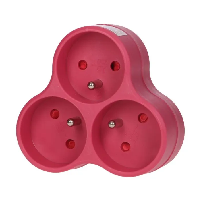 149217 - Triple socket outlet, pink Threesocket splitter with grounding, suitable for any interior where additional sockets are required.
