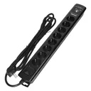 140996 - Power strip with surge protection, 8 sockets 2P+E (Schuko), 3x1.0mm2 cable, 3m long, with a two-way backlit switch, 10A / 230 VAC, surge protector type 3, 2xUSB 2.1A charger, white