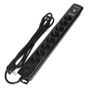 140996 - Power strip with surge protection, 8 sockets 2P+E (Schuko), 3x1.0mm2 cable, 3m long, with a two-way backlit switch, 10A / 230 VAC, surge protector type 3, 2xUSB 2.1A charger, white