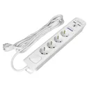 140993 - Power strip with surge protection, 4 sockets 2P+E (Schuko), 3x1.0mm2 cable, 3m long, with a two-way backlit switch, 16A / 230 VAC, surge protector type 3, 2xUSB 2.1A charger, white