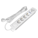 140993 - Power strip with surge protection, 4 sockets 2P+E (Schuko), 3x1.0mm2 cable, 3m long, with a two-way backlit switch, 16A / 230 VAC, surge protector type 3, 2xUSB 2.1A charger, white