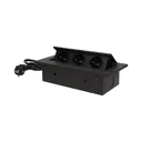 141040 - Recessed furniture socket 3x2P+E with 1.5m cable, black power supply: 230V AC / 56-60Hz; maximum load: 3600W; protection rating: IP20; colour: silver