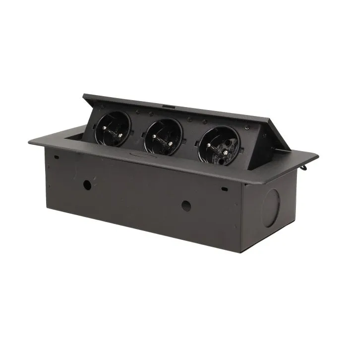 141046 - Recessed furniture socket 3x2P+E, black power supply: 230V AC / 56-60Hz; maximum load: 3600W; protection rating: IP20;