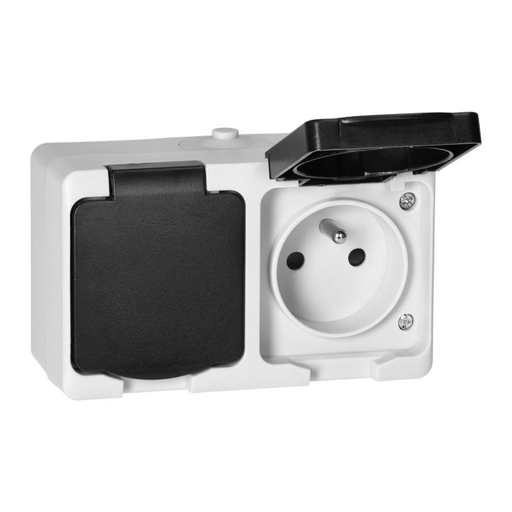 [ORNOR-OE-7306/WB] 140944 - AQUATIC MINI IP54 Double socket 2x2P+E, white/black