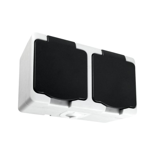 [ORNOR-OE-7306/WB/5] 140945 - AQUATIC MINI IP54 Double socket 2x2P+E, white/black, 5 pcs