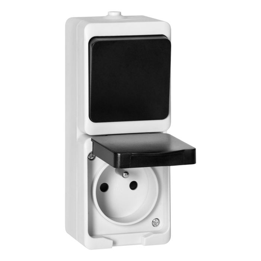 [ORNOR-OE-7307/WB] 140946 - AQUATIC MINI IP54 Switch + Socket 2P+E, white/black
