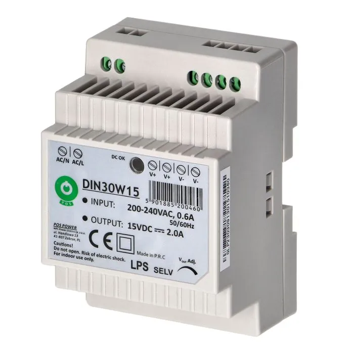 143114-DIN rail power supply, 15VDC, 2.0A
