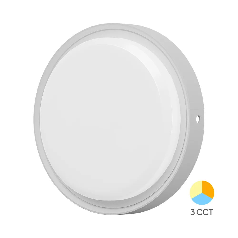 102259 - BULKHEAD 12W ROUND WHITE 3IN1 CCT IP65 LED BULKHEAD BRY