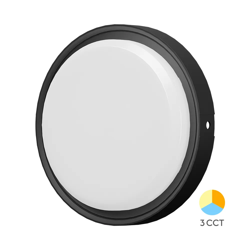 102260 - BULKHEAD 12W ROUND BLACK 3IN1 CCT IP65 LED BULKHEAD BRY