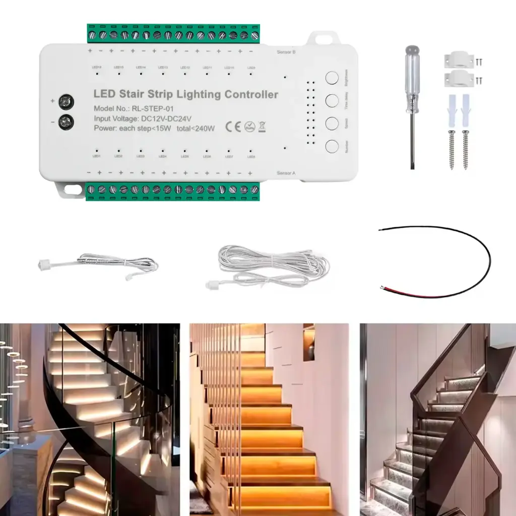 180013- Claveo Dynamische Trapverlichting Set - 50 cm COB LED Strips - Voor Max. 16 Treden - 4000K Natural Wit