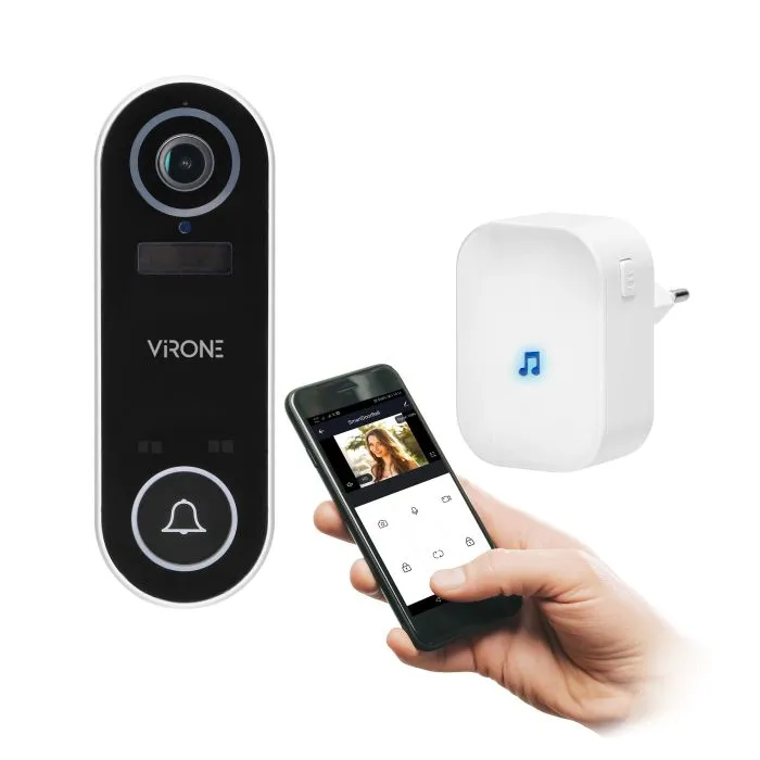 146001-LAYO Wireless video doorbell with Wi-Fi and bell receiver with Full  HD video camera, WiFi and network receiver, IP65, communication  with smartphone with Tuya app, 60 ringtones