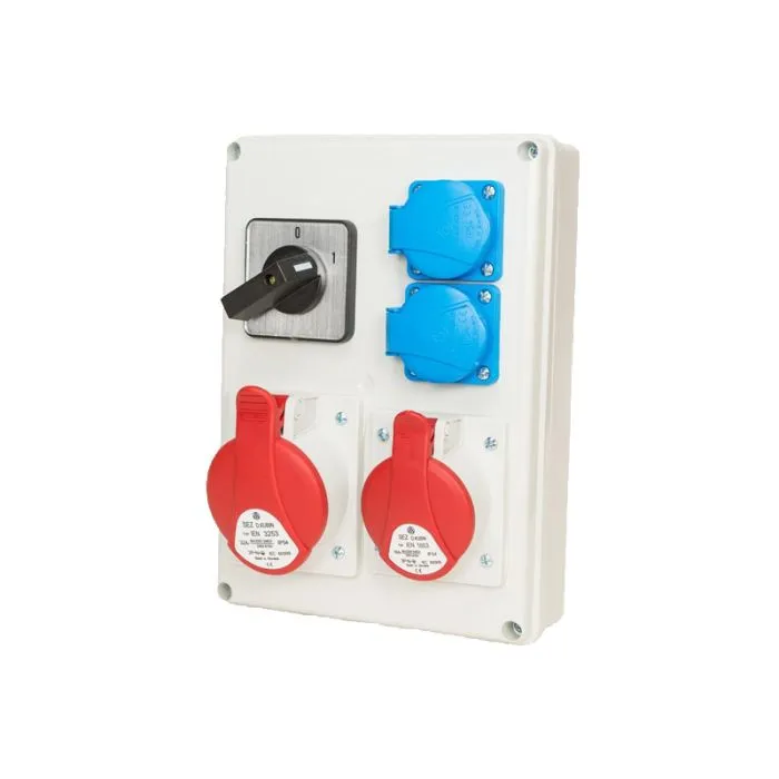 147044-Distribution boxes 1x16A/5P, 1x32A/5P, 2x230V, TVM 21, IP44,  switch. L-0-P