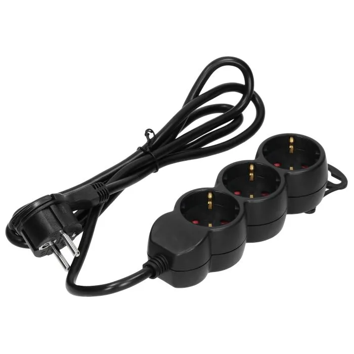 147080-Extension sockets 3x 2P+E , 1.5m, Schuko H05VV-F 1x1.5mm2,  Imax = 16A, black