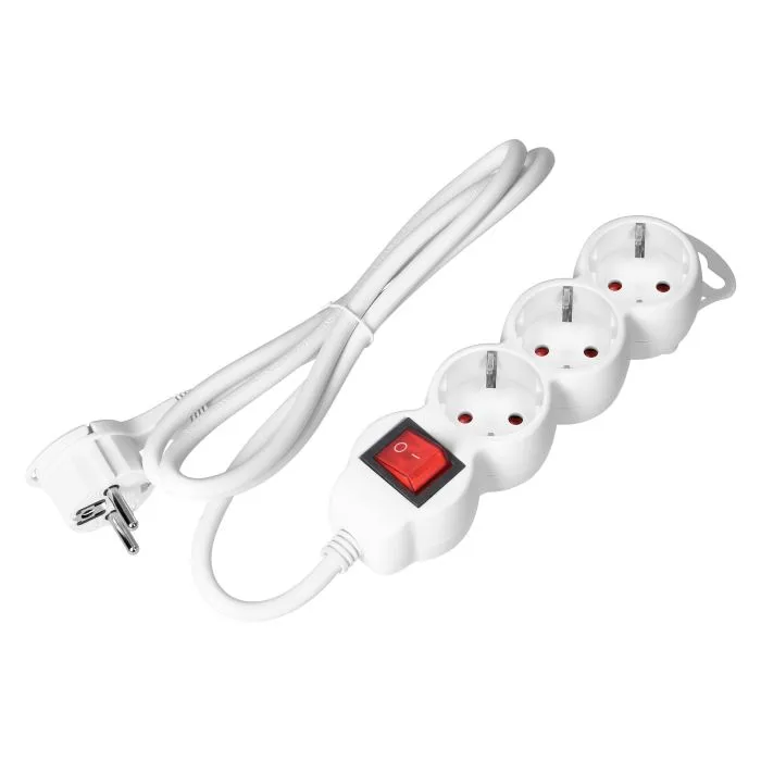 147089-Extension sockets 3x 2P+E (Schuko), 1.5m with a 1.5m cord  H05VV-F 1x1.5mm2, Imax=16A, white