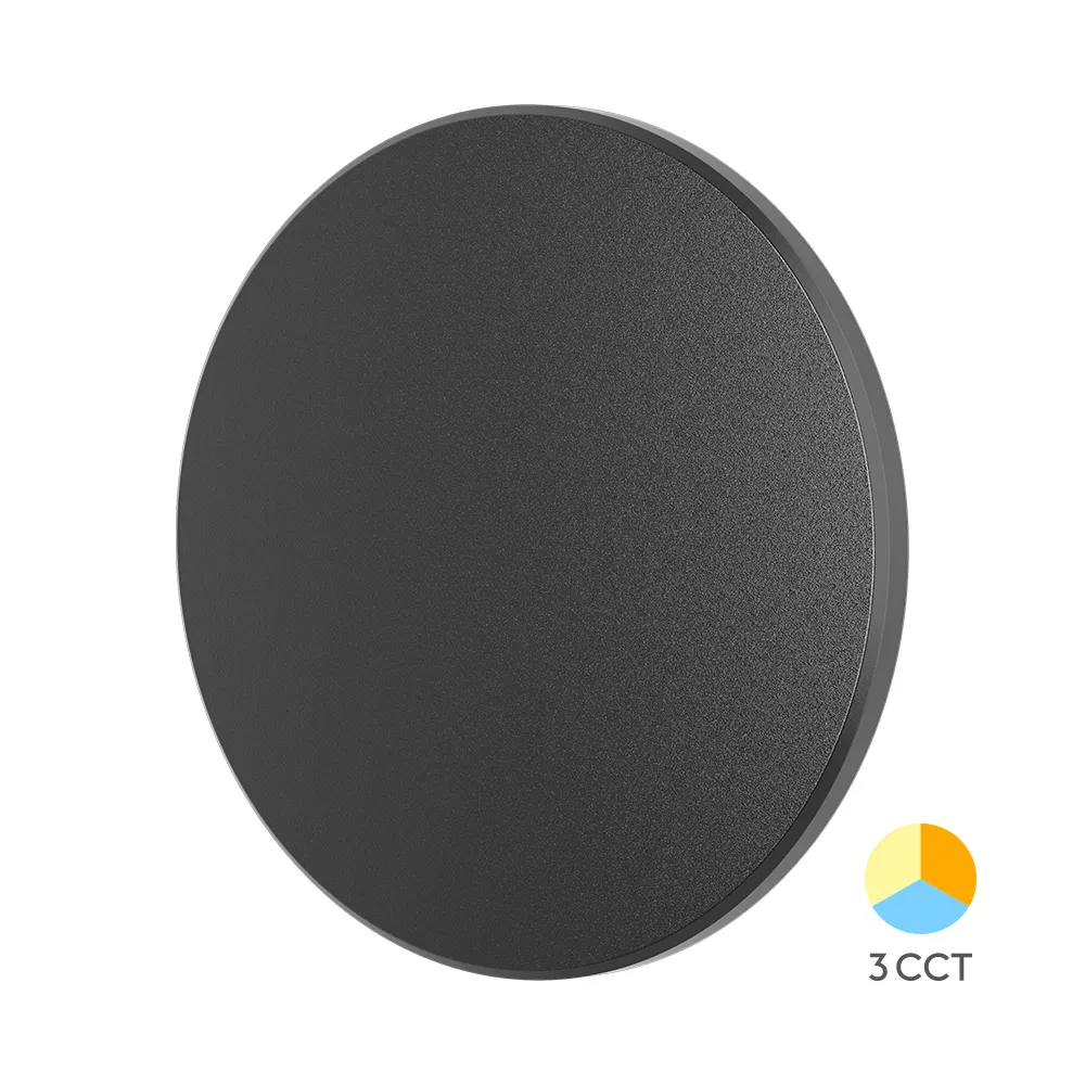 103293 - 12W WALL LIGHT PALERMO ROUND BLACK 3IN1 CCT IP65 BRY