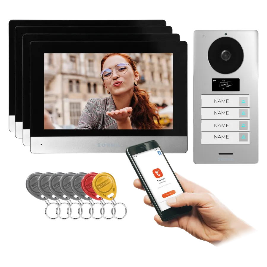146412 -GAYD MULTI4, four-family video doorphone set, 2-wire, 8", Wi-Fi, touch screen, 2MP Full HD, RFID reader