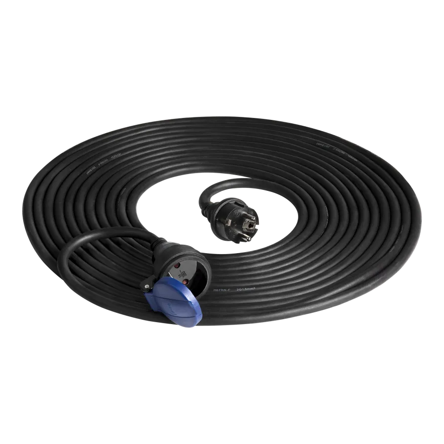 146508 - Heavyduty extension cord with rubber cord 30m long, IP44ORN