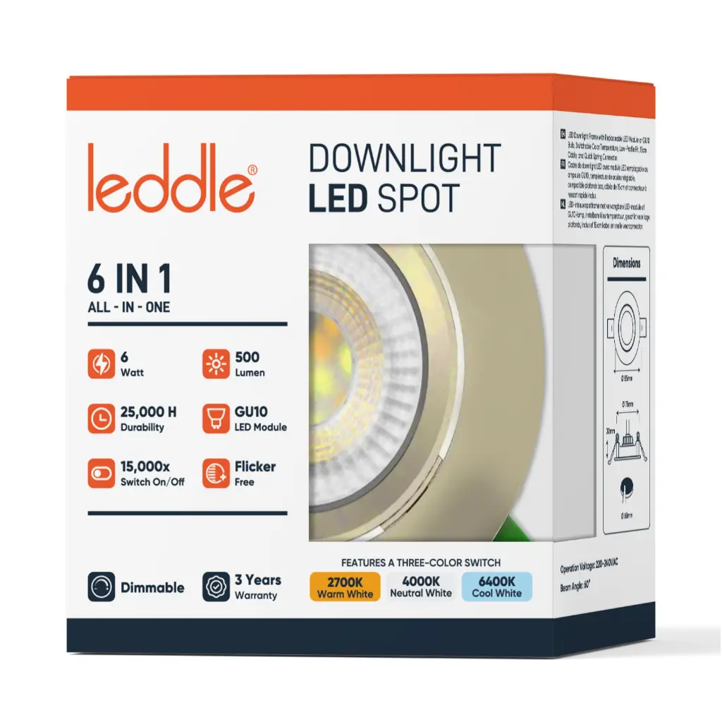 160102 - Spot encastrable avec module LED | 6W | Nickel | Dimmable | CCT 6-en-1 | Connecteur à ressort