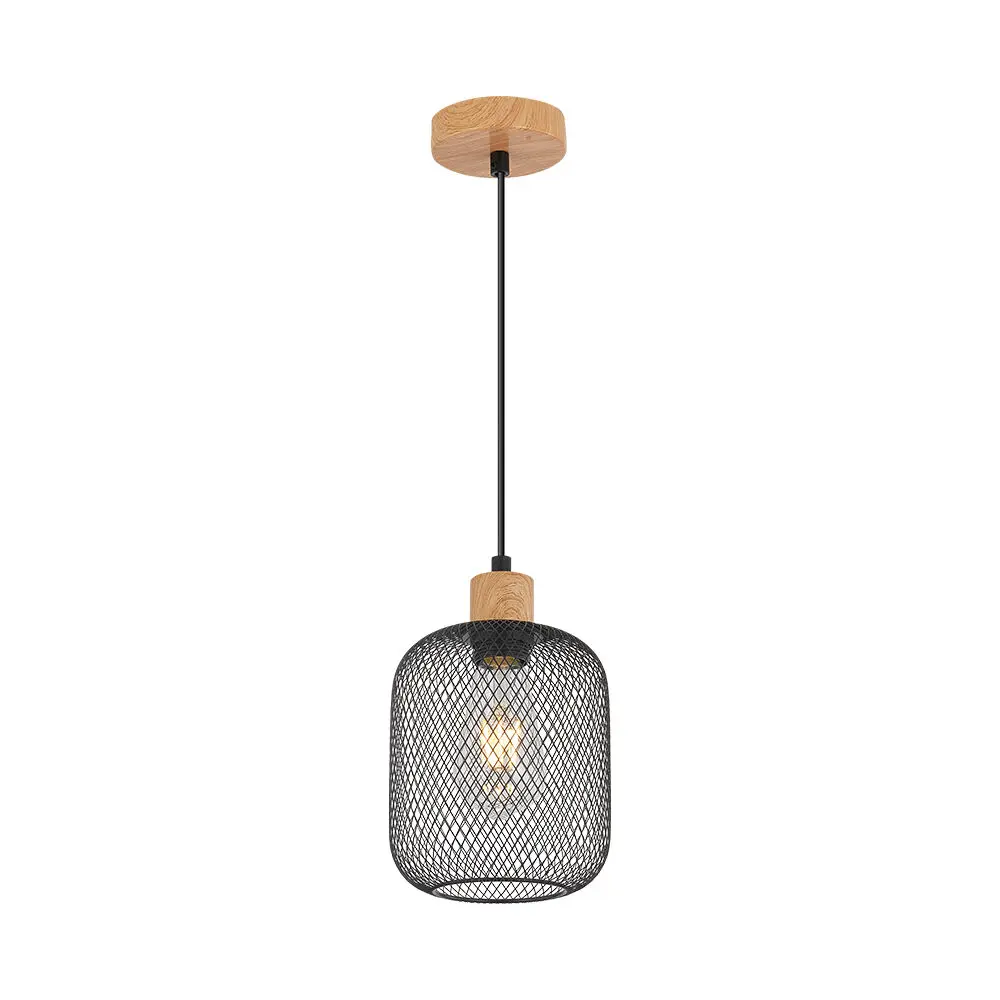 120432 - Pendant Light E27 Black+Wood