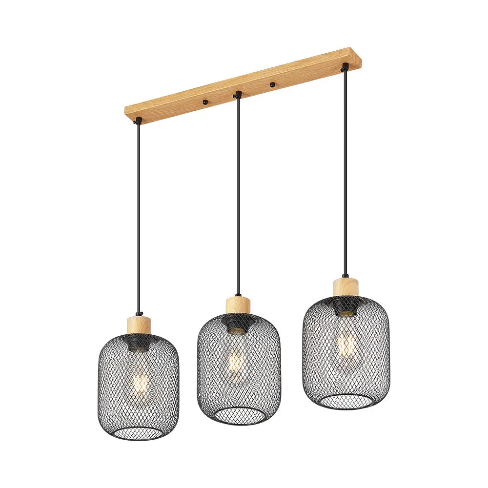 120433 - Pendant Light 3xE27 Black+Wood