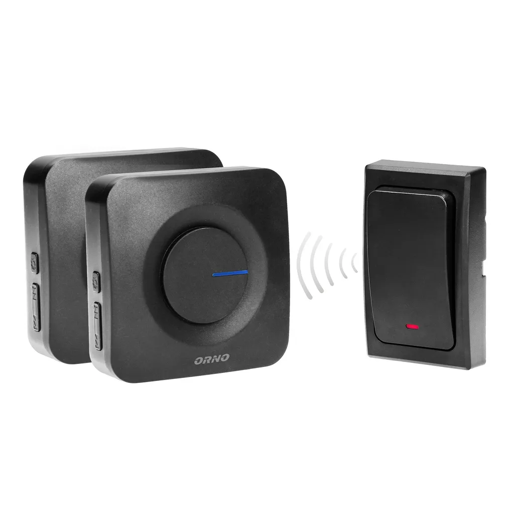 143087 - ONDO AC, set of 2 wireless doorbells, black with batteryfree button, plugin system, operation range up to 200mORN