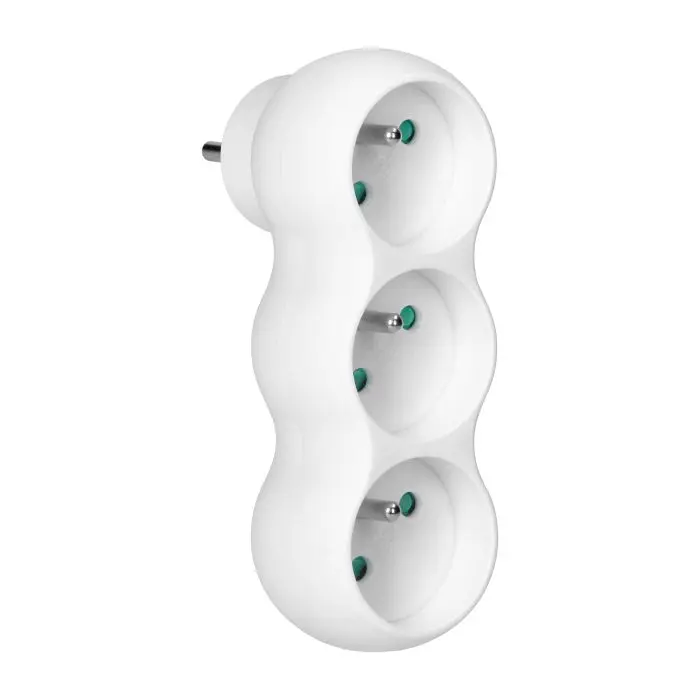 149219 - Rounded socket splitter 3x2P+E with plug on top, white