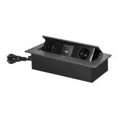 149405 - Recessed furniture socket with flat milled edge, USB charger and 1.5m cable, 2x2P+E, 2xUSB (type A+C; 3.6A), graphite