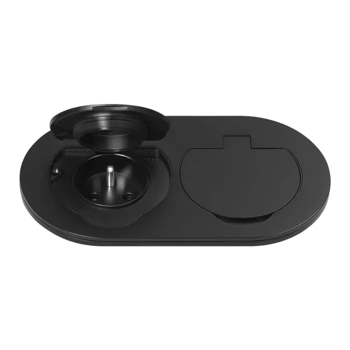 146542 - Hermetic, flushfitting double socket, oval, IP55, 2x2P+E(French), black
