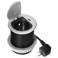 146547 - Furniture socket with USB charger, 1.9m cable, 1x2P+E (French), 1xUSB (type C; PD20W), silver