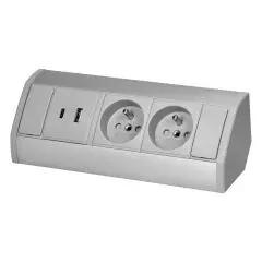 146563 - Furniture socket 2x2P+E, 2xUSB (A+C type; 2.4A), greysilver