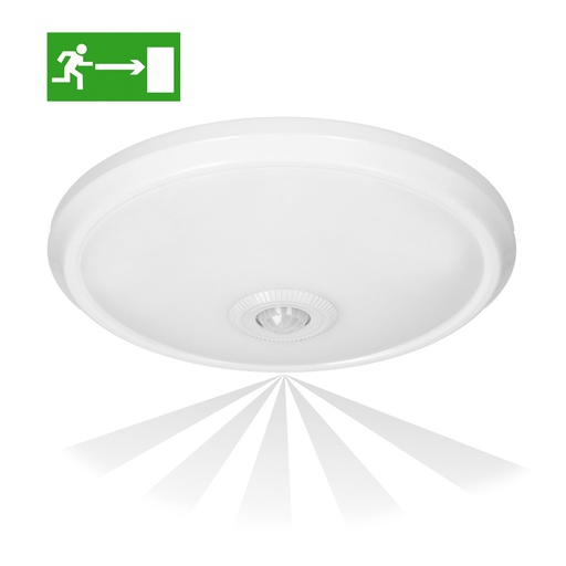 [ORNAD-PL-391WLPMR4] 140037-ZONDA LED EMERGENCY 12W/1.2W, ceiling light, white with motion sensor, 800lm/80lm, IP20, 4000K, milky PC-ORN