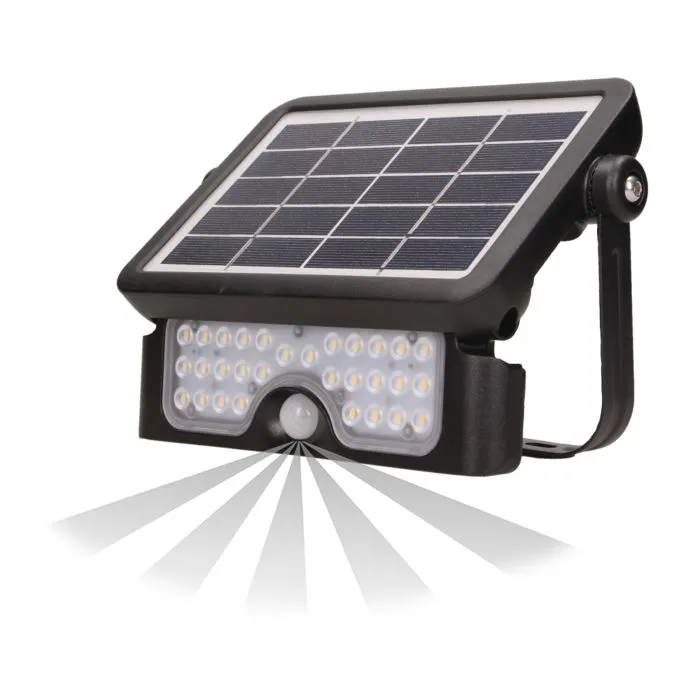 140045-LUX Projecteur solaire LED 5W avec détecteur de mouvement 500lm, IP65, 4000K, 2x1500mAh, noir-ORN