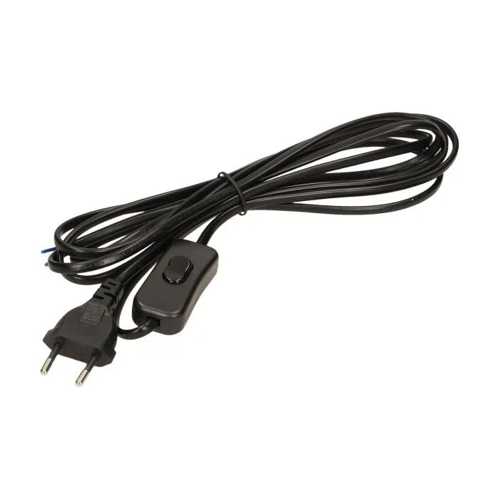146499 -Cordon d'alimentation avec interrupteur et prise Euro, noir, câble : 2x0,75mm2. -ORN