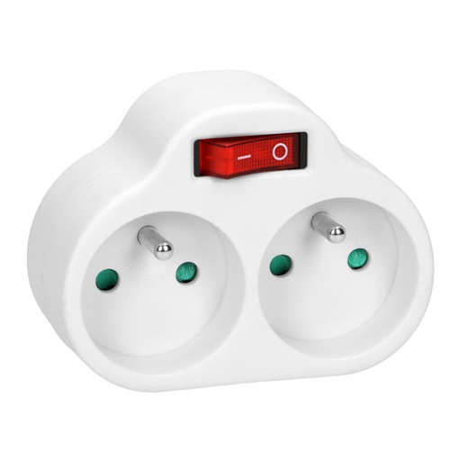 [ORNOR-AE-13187] 149228- Power splitter with 2 round sockets and a central switch, white, for Belgium and France -ORN