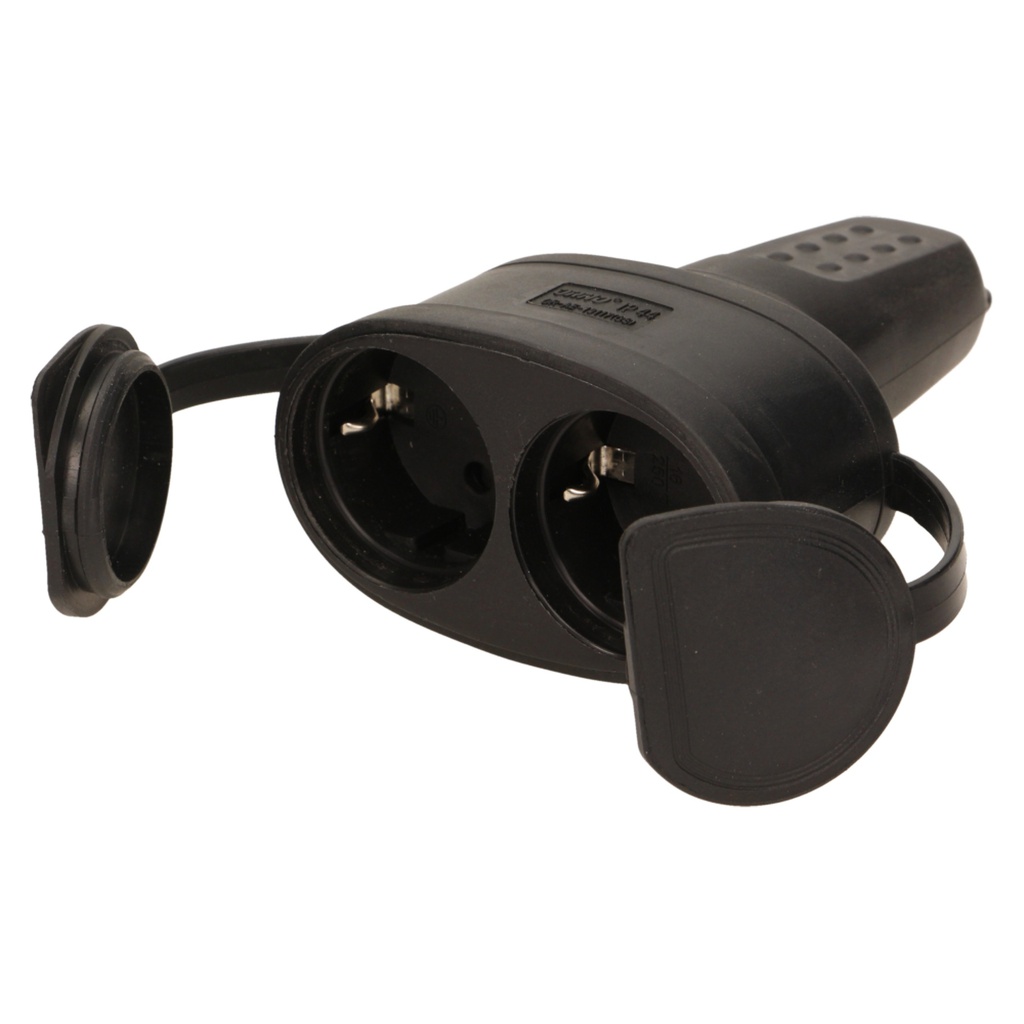 140117-Double rubber plug-in socket with holder, schuko, max. wire cross-section – 2,5mm2, Netherlands and Germany -ORN