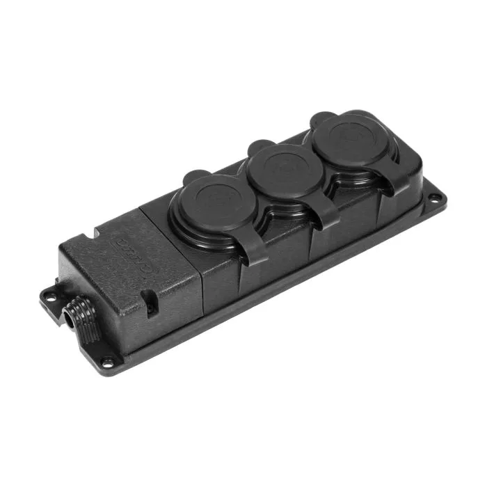 149333 - Heavyduty extension socket, rubber IP44, 3 sockets, very low 5cm profile, for Belgium and France ORN