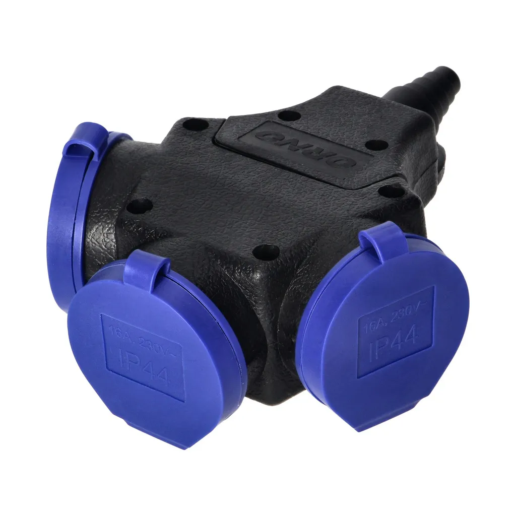 140131- 3-way waterproof extension socket in durable IP44 casing, schuko 3x2P+E, 16A, 230V AC, for Netherlands and Germany-ORN